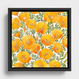 Gold watercolor California poppies Framed Canvas