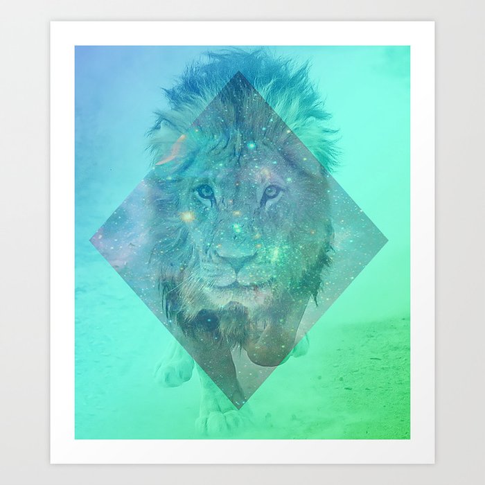 Galaxy dreaming Lion Art Print