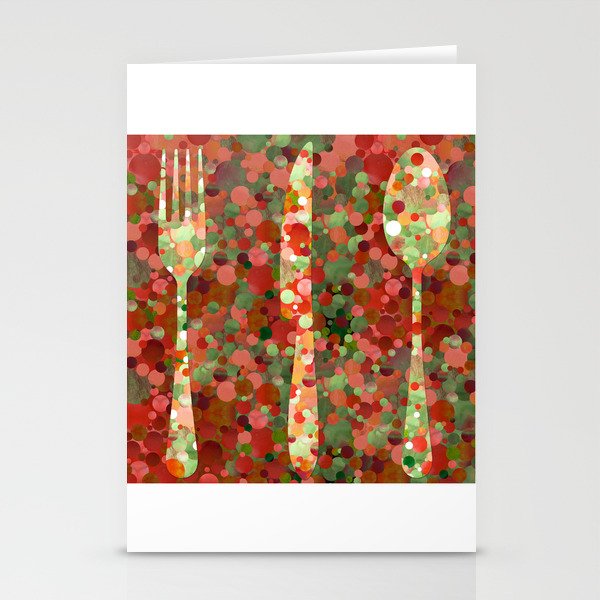 Red Silverware Set Art Let's Eat Stationery Cards