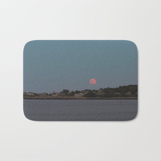 Full Strawberry Moon Rising over Rockport Bath Mat