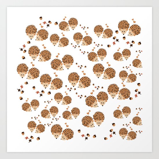 Hedgehogs in autumn Art Print