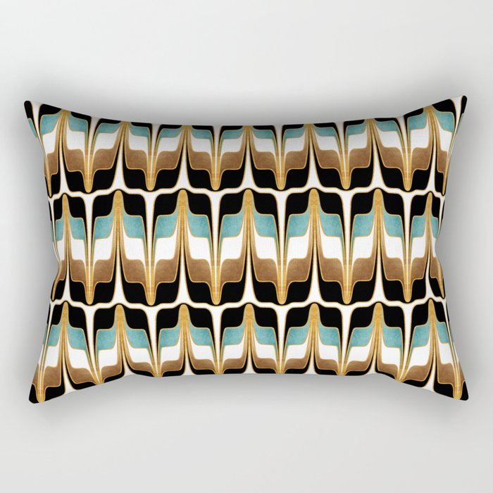 Mid Century Modern Liquid Watercolor Abstract // Gold, Ocean Blue (Teal), Brown, Black, White  Rectangular Pillow