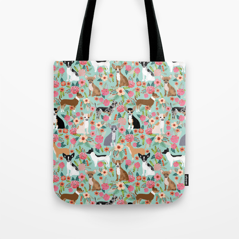 Chihuahua Gifts D056B-PWP-TOTL-Teal Floral Available in Small /& Large Sizes Chihuahua Lovers Leather Tote