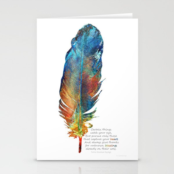 Native American Feather Art - Heart Blessings - Sharon Cummings Stationery Cards