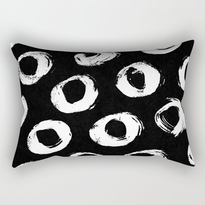Painted Circles White on Black Rectangular Pillow