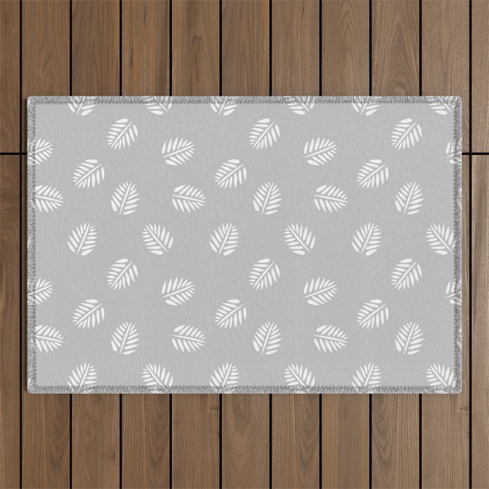White Tropical Leaf Silhouette Seamless Pattern on Light Grey Background Outdoor Rug