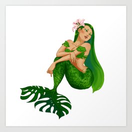 Monstera Mermaid Art Print