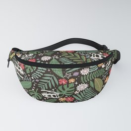 T Rex Tropical Dinosaur Floral - Black Red Green Multi Fanny Pack