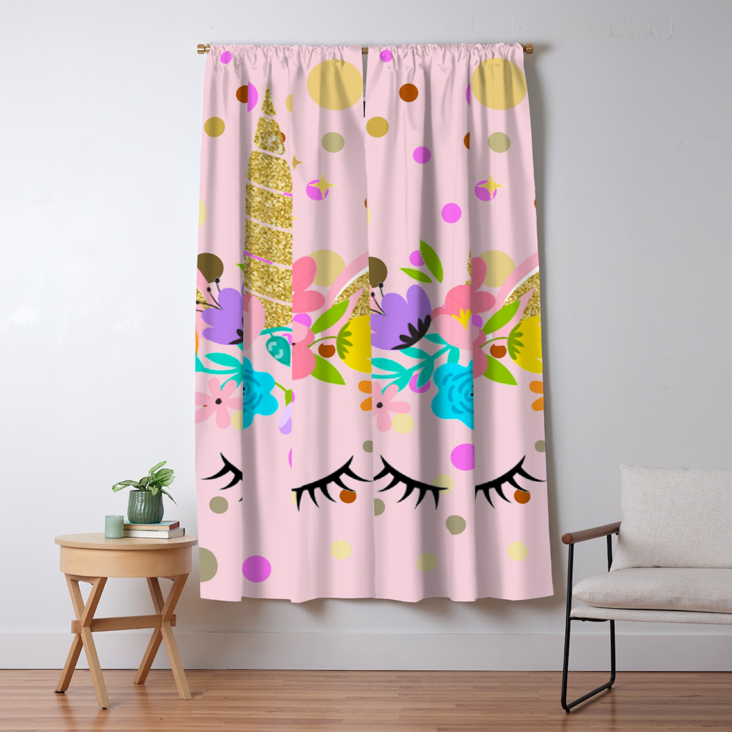 Unicorn With Pink Polka Dot Blackout Curtain By Christineiris