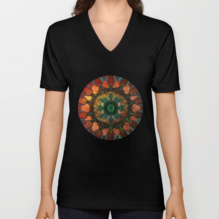 Sun Mandala V Neck T Shirt
