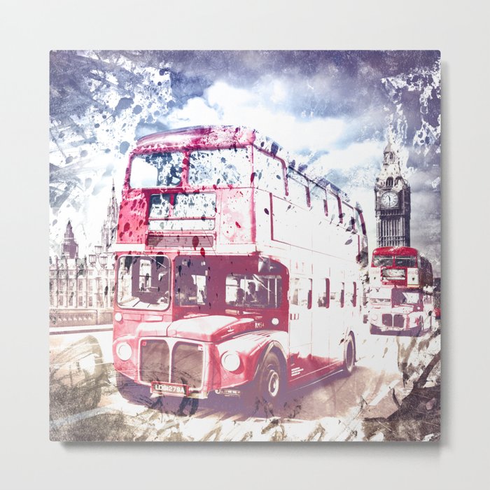 City-Art LONDON Red Buses on Westminster Bridge Metal Print