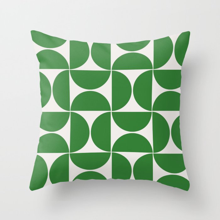 Mid century modern geometric Green forest Throw Pillow