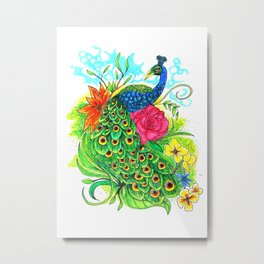 Peacock Metal Print | Drawing, Animal, Birds, Vivid, Peacocks, Wildlife, Peacock, Sketch, Flowers, Cute 