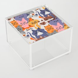 Funny diverse cat crowd character cartoon background Acrylic Box