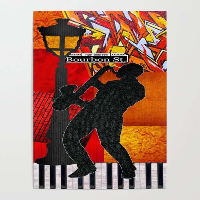 Bourbon St Jazz Saxophone Player Poster By Retrovintagevibes Society6