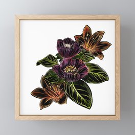 4 Flower Bouquet Linocut Framed Mini Art Print