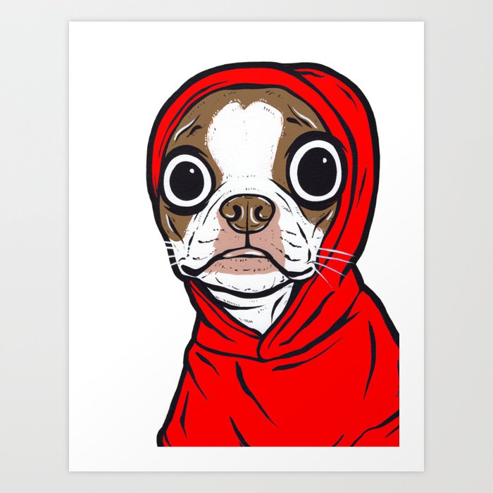 Brown Boston Terrier Hoodie Dog Art Print