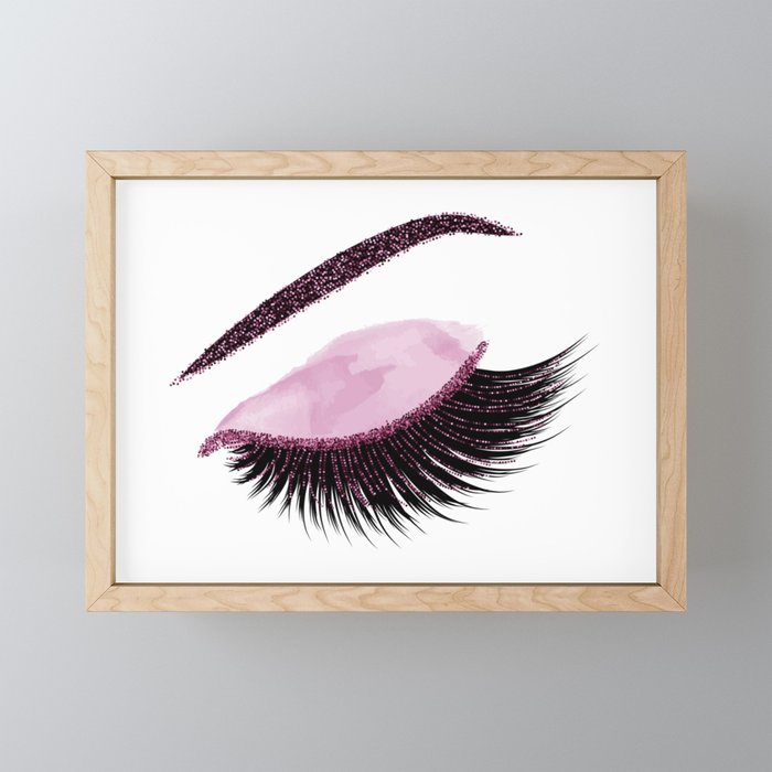 Glittery burgundy lashes Framed Mini Art Print