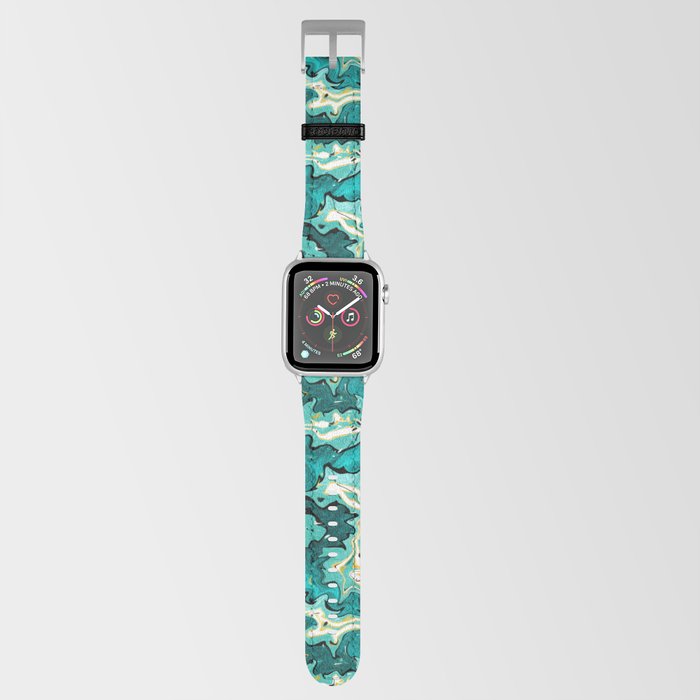 Teal and turquoise abstract marble pattern, liquid art Apple Watch Band