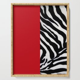 Black white and red zebra print monochrome Serving Tray