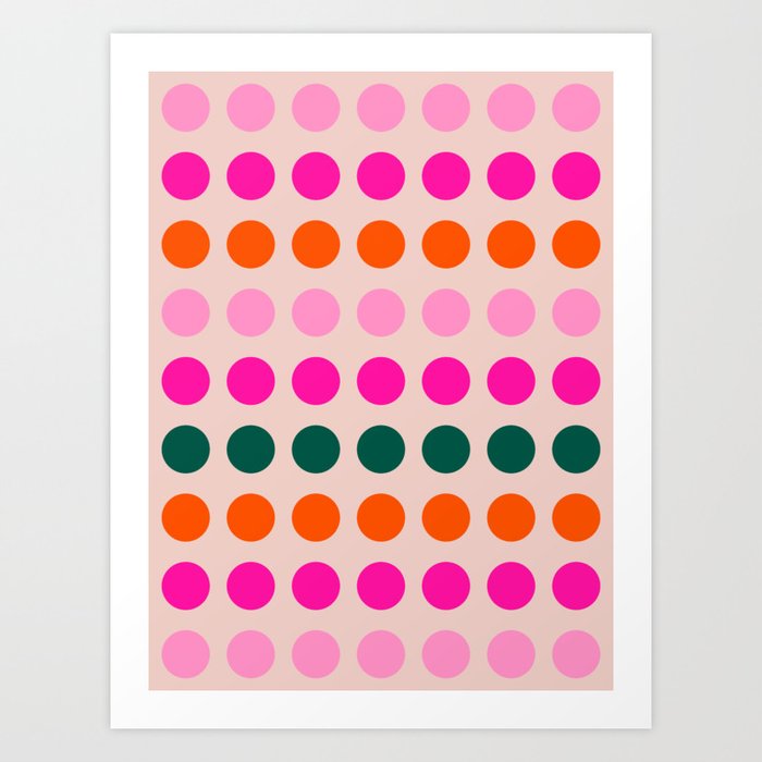 Colorful Mid Century Modern Geometric Abstract Polka Dots Pattern Retro Pink Orange Vintage Pastel Art Print