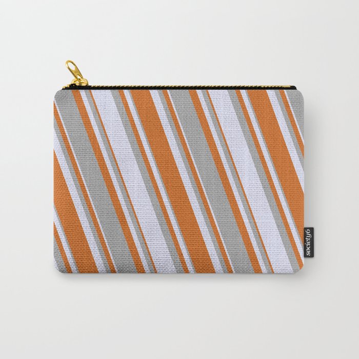 Lavender, Chocolate, and Dark Gray Colored Pattern of Stripes Carry-All Pouch