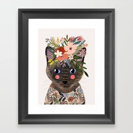 Siamese Cat with Flowers Framed Art Print