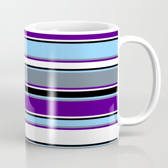 Light Sky Blue, Slate Gray, Indigo, White, and Black Colored Lines/Stripes Pattern Coffee Mug