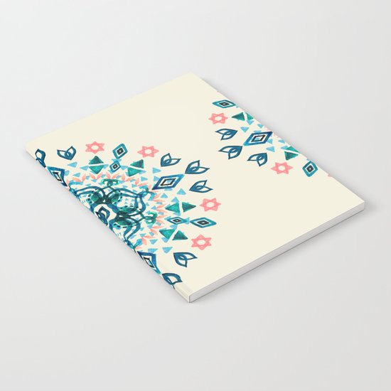 Watercolor Lotus Mandala in Teal & Salmon Pink Notebook