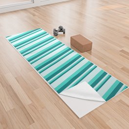 [ Thumbnail: Teal, Turquoise, and Light Cyan Colored Stripes Pattern Yoga Towel ]