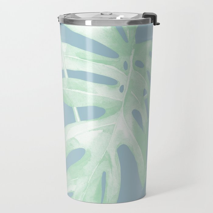 tropical leaves luxe pastel sea turquoise blue green travel mug by