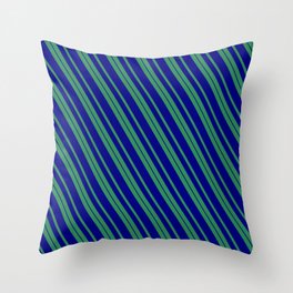 [ Thumbnail: Sea Green & Blue Colored Lines/Stripes Pattern Throw Pillow ]
