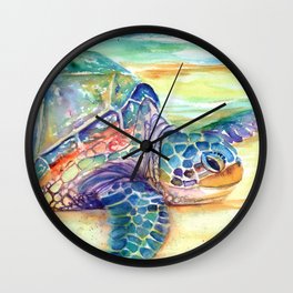 Rainbow Sea Turtle 2 Wall Clock