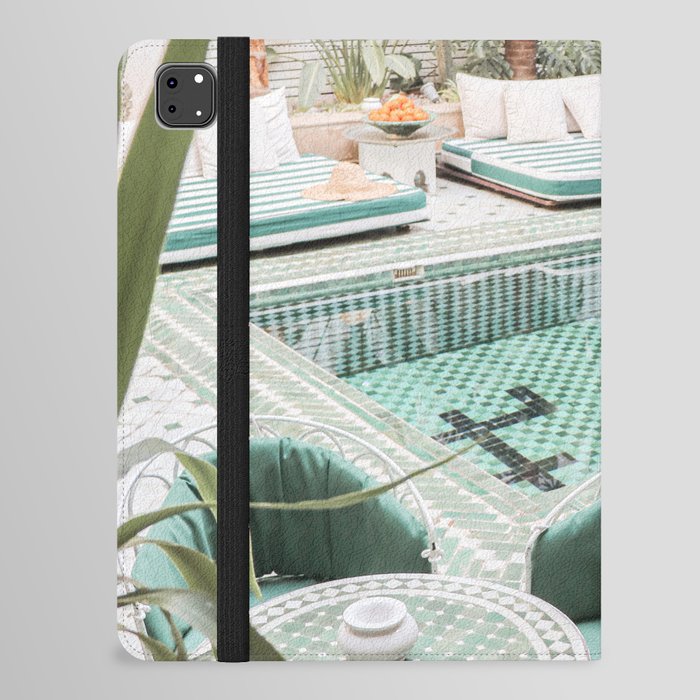 Travel Photography Art Print | Tropical Plant Leaves In Marrakech Photo | Green Pool Interior Design iPad Folio Case
