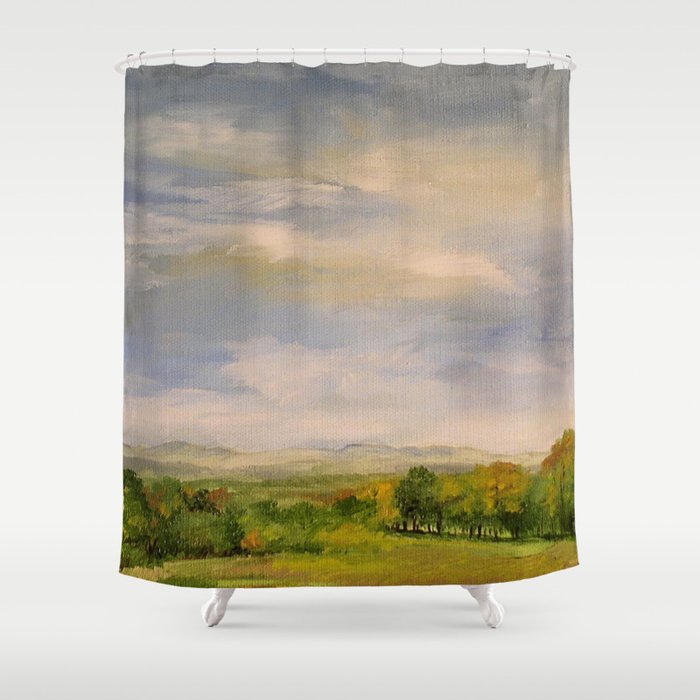 Scenic Autumn Late Afternoon in Vermont Nature Art Landscape Oil Painting Shower Curtain
