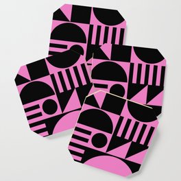 Mid Century Modern Geometric Abstract 935 Black and Pink Coaster