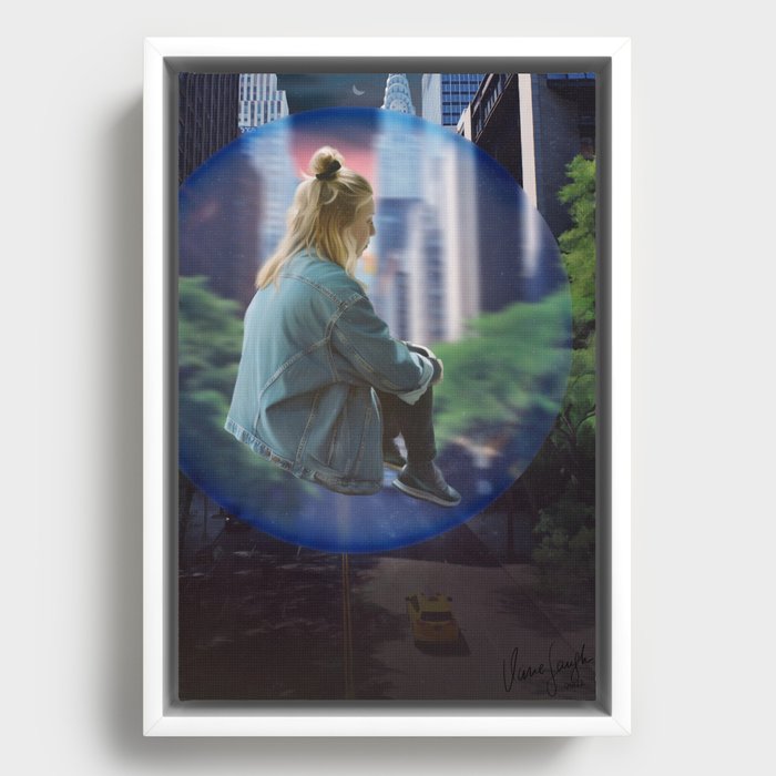 Alone in her bubble Framed Canvas
