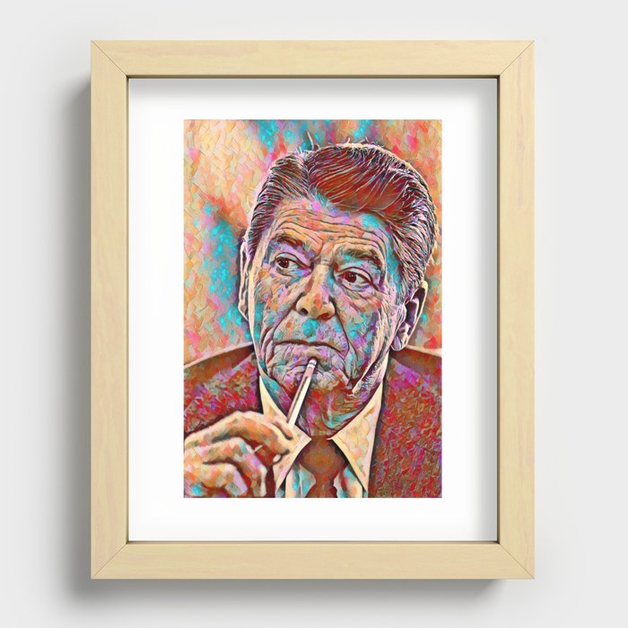 President Ronald Reagan Holding Pencil Recessed Framed Print