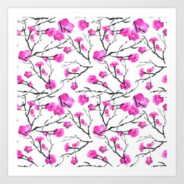 Cherry blossom Hanami ink Pattern Fuchsia  Art Print