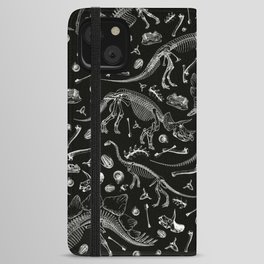 Prehistoric Paleontology Dinosaur Illustration, Black and White iPhone Wallet Case