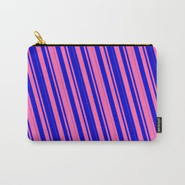 [ Thumbnail: Hot Pink & Blue Colored Lines/Stripes Pattern Carry-All Pouch ]