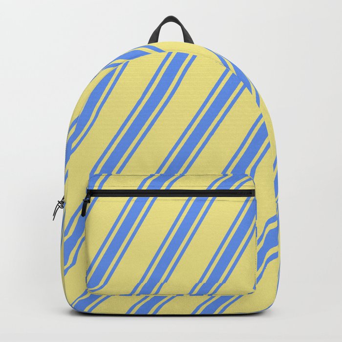 Tan & Cornflower Blue Colored Lines/Stripes Pattern Backpack