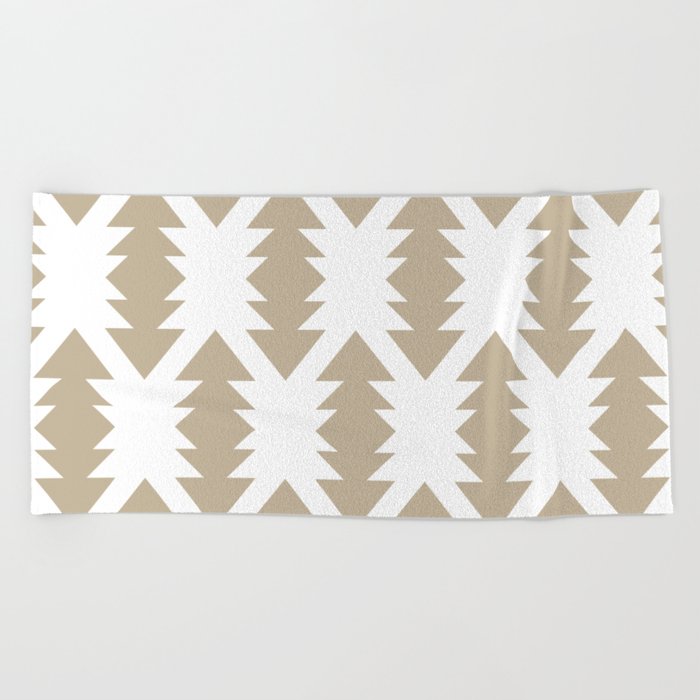 Southwest Criss Cross Pattern in Neutral Flax and White Beach Towel