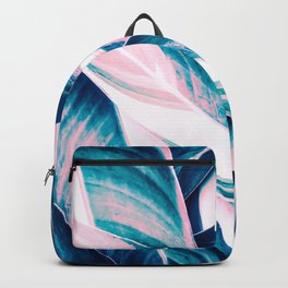 Botanical leaf pink and blue Backpack
