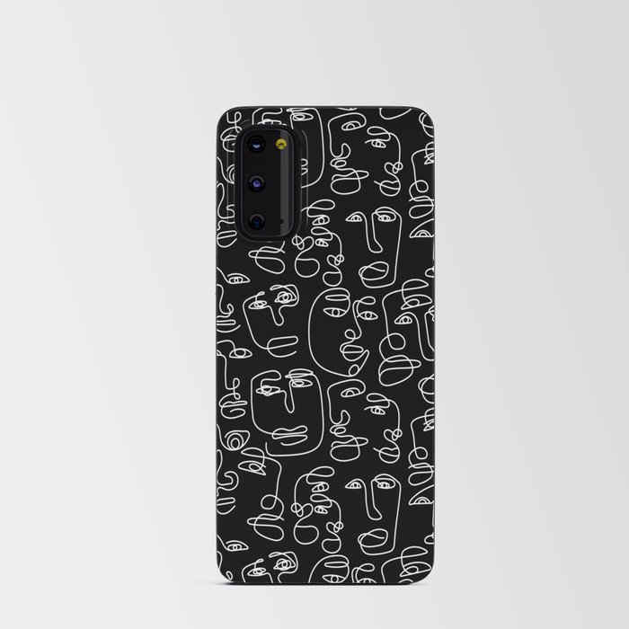 Minimalist Line Art Face Pattern Black and White Android Card Case