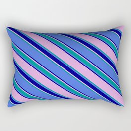 [ Thumbnail: Plum, Dark Cyan, Royal Blue, and Blue Colored Lined Pattern Rectangular Pillow ]