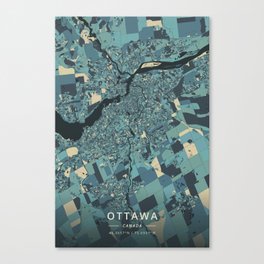 Ottawa, Canada - Cream Blue Canvas Print | Ottawa, Cream, Canada, Town, Village, Streets, Graphicdesign, Map, Navy, Blue 