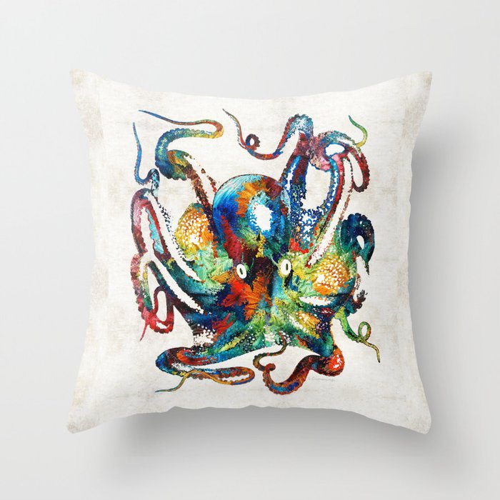 Colorful Octopus Art by Sharon Cummings Throw Pillow