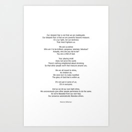 Our Deepest Fear Poem 2 #minimalist #quotes Art Print | Mariannewilliamson, Vintage, Text, Novel, Motivationa, Education, Quotes, Inspiration, Writing, Deepestfear 