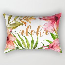 Aloha Watercolor Tropical Hawaiian leaves and flowers Rectangular Pillow